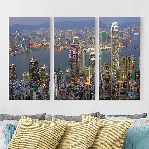 3-teiliges Leinwandbild Architektur & Skyline - Querformat Hongkong Skyline günstig online kaufen