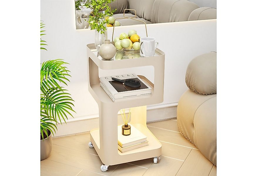 TWSOUL Beistelltisch Nachttisch Metallrahmen+Glasplatte, Sensor-LED&Rollen, günstig online kaufen