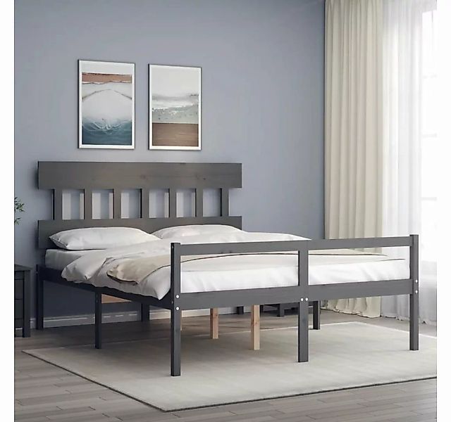 furnicato Bett Seniorenbett mit Kopfteil Grau Kingsize Massivholz günstig online kaufen