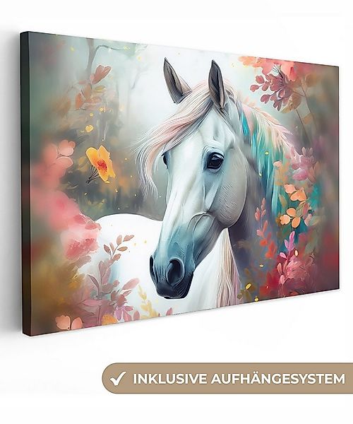 OneMillionCanvasses® Leinwandbild Pferd - Natur - Blumen - Tiere - Wald, Fo günstig online kaufen