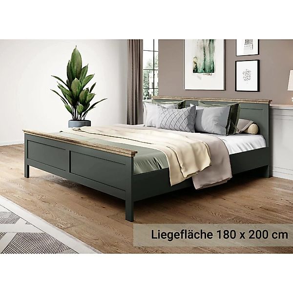 Bett 180 x 200 cm Landhausstil EPSOM-83 in grün mit Lefkas Eiche Nb., B/H/T günstig online kaufen