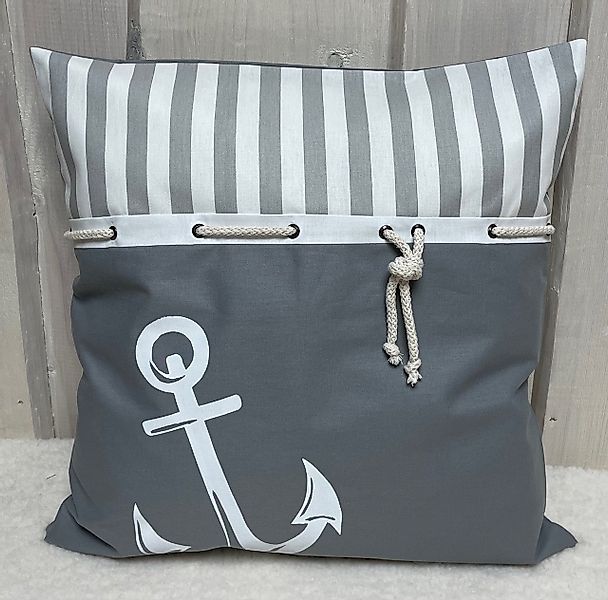 Ammerkind Dekokissen Maritime Kissenhülle, Anker, grau/weiß gestreift, Kiss günstig online kaufen