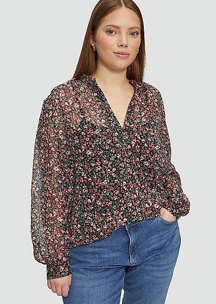 QS Langarmbluse Leicht transparente Chiffonbluse mit All-over-Print Raffung günstig online kaufen