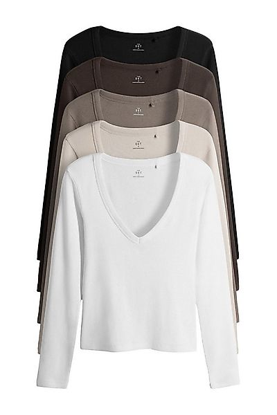 The Set Langarmshirt The Set Gerippte Shirts mit V-Ausschnitt, 5er-Pack (5- günstig online kaufen