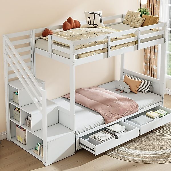 STILVORA Hochbett 90×200 mit Treppenschrank,Sofa,Jugendbett Kinderbett günstig online kaufen