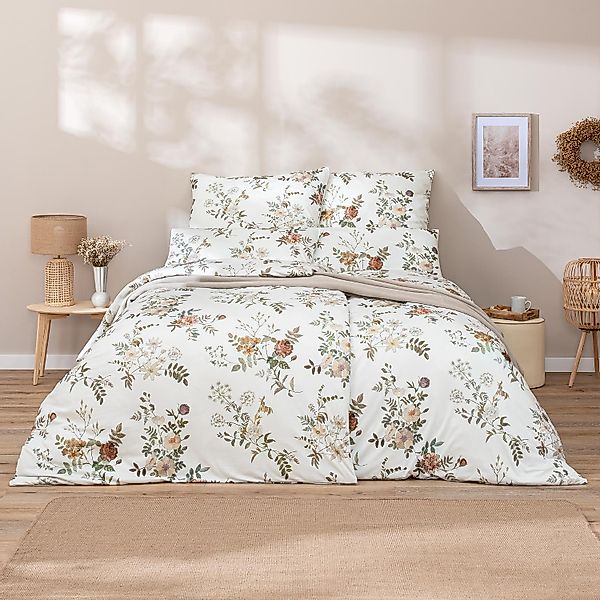 Estella Interlock Jersey Bettwäsche Perla 6913-110 Blumen Weiß 135x200 günstig online kaufen