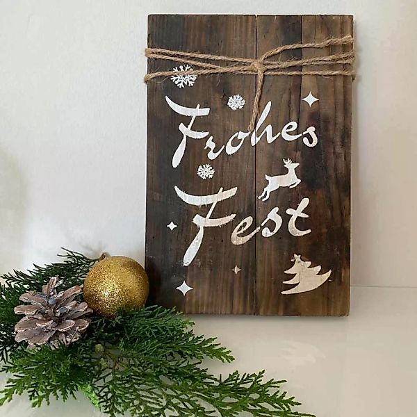 Deko Schild Weihnachten Frohes Fest Holzschild Vintage Braun 29x20cm günstig online kaufen