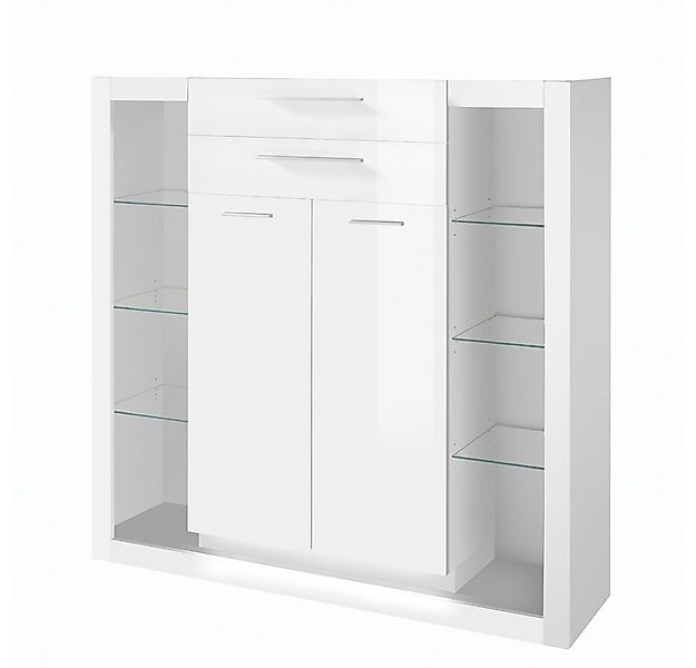Lomadox Highboard MAILAND-61, in Hochglanz weiß mit Beleuchtung B/H/T: 141/ günstig online kaufen