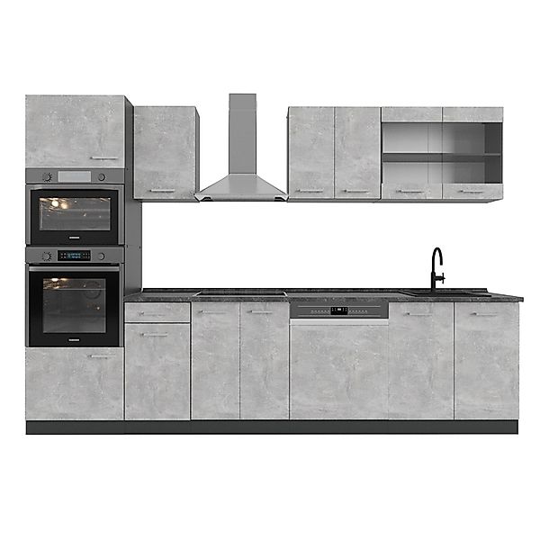 Vicco R-Line Küchenzeile Beton/Anthrazit 300 cm mit HochschrankAP Anthrazit günstig online kaufen
