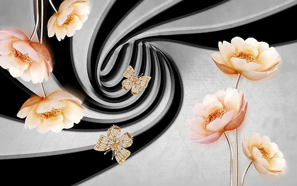 Papermoon Fototapete »Abstrakt 3D Effekt mit Blumen« günstig online kaufen
