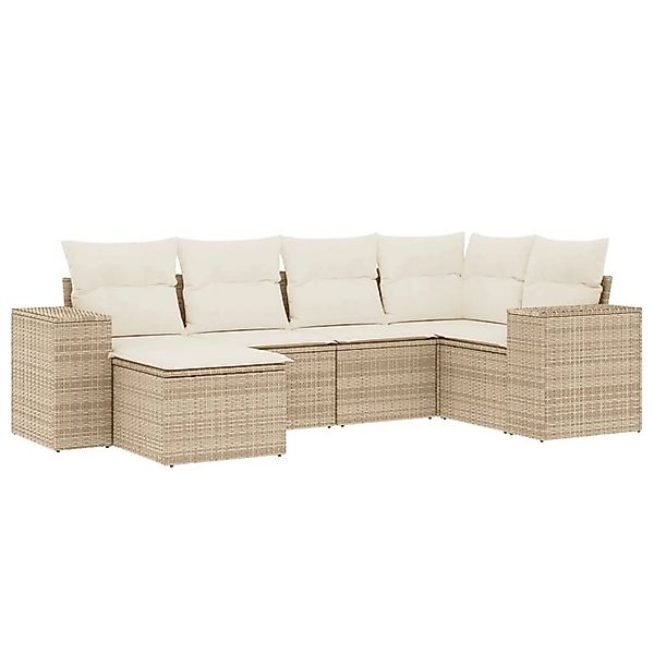 vidaXL 6-Tlg Garten-Sofagarnitur mit Kissen Beige Poly Rattan 3222857 günstig online kaufen