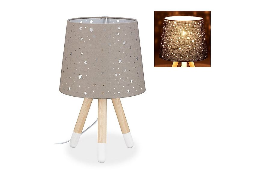 relaxdays Nachttischlampe Tischlampe Kinderzimmer Sterne, grau günstig online kaufen