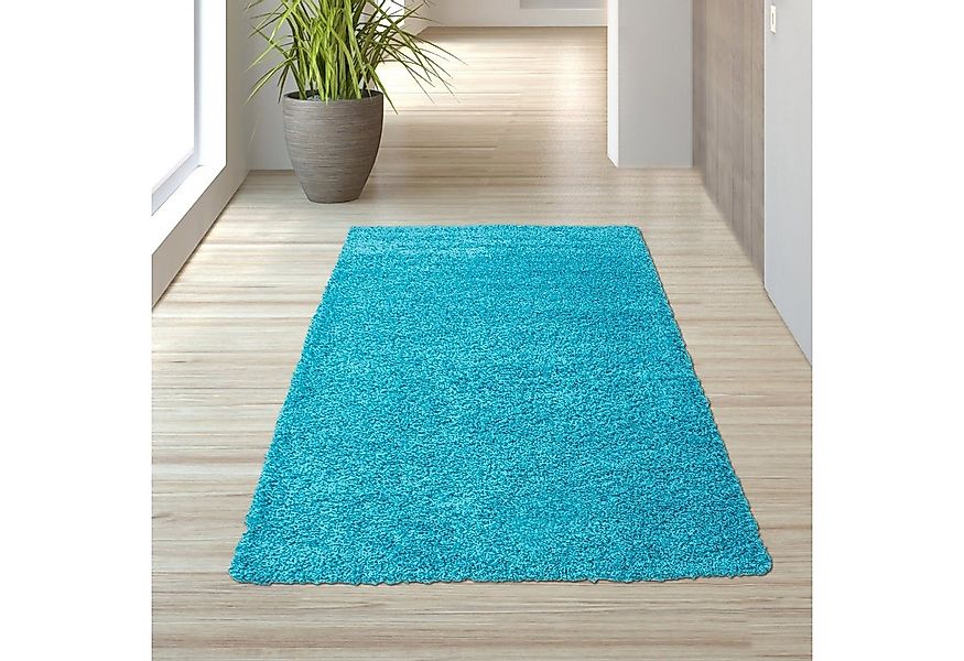 TeppichHome24 Teppich Shaggy Teppich in Uni Design Türkis, rund, Höhe: 13 m günstig online kaufen