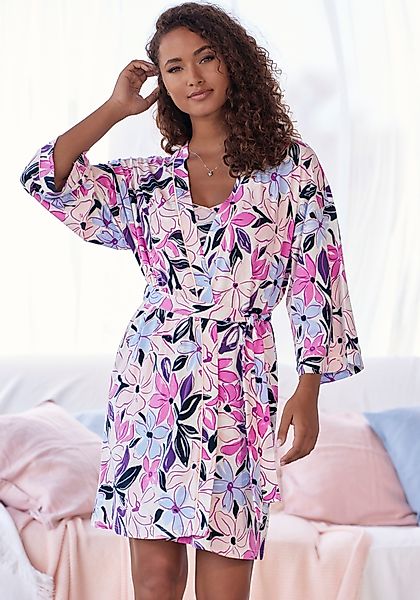 LASCANA Kimono, Kurzform, Single-Jersey, Kimono-Kragen, Gürtel, günstig online kaufen