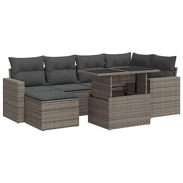 vidaXL 7-Tlg Garten-Sofagarnitur mit Kissen Grau Poly Rattan 3326351 günstig online kaufen