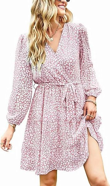 FIDDY Blusenkleid Damen Kleid Elegant Blumenkleid Freizeitkleider V-Ausschn günstig online kaufen