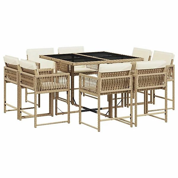 vidaXL 9-tlg Garten-Essgruppe mit Kissen Beige Poly Rattan Modell 50 günstig online kaufen