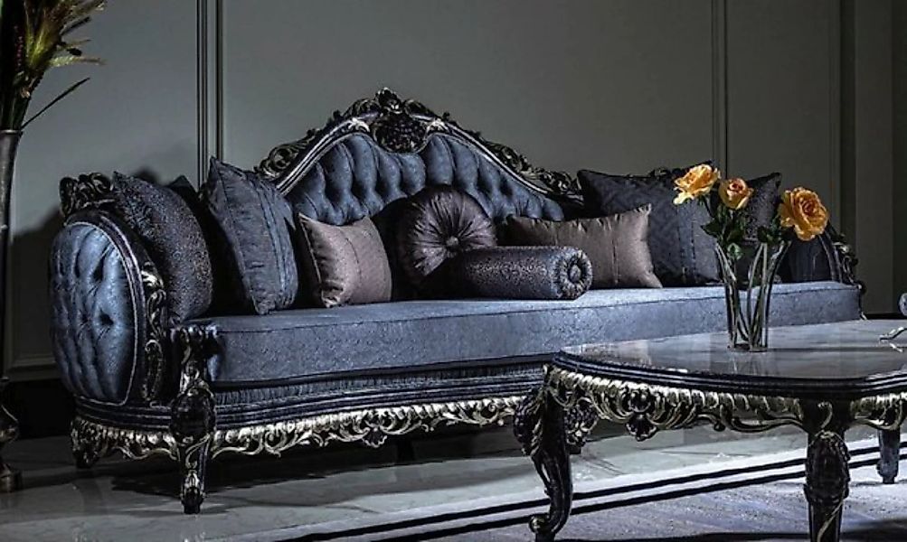 Casa Padrino Sofa Luxus Barock Sofa Blau / Gold - Handgefertigtes Wohnzimme günstig online kaufen