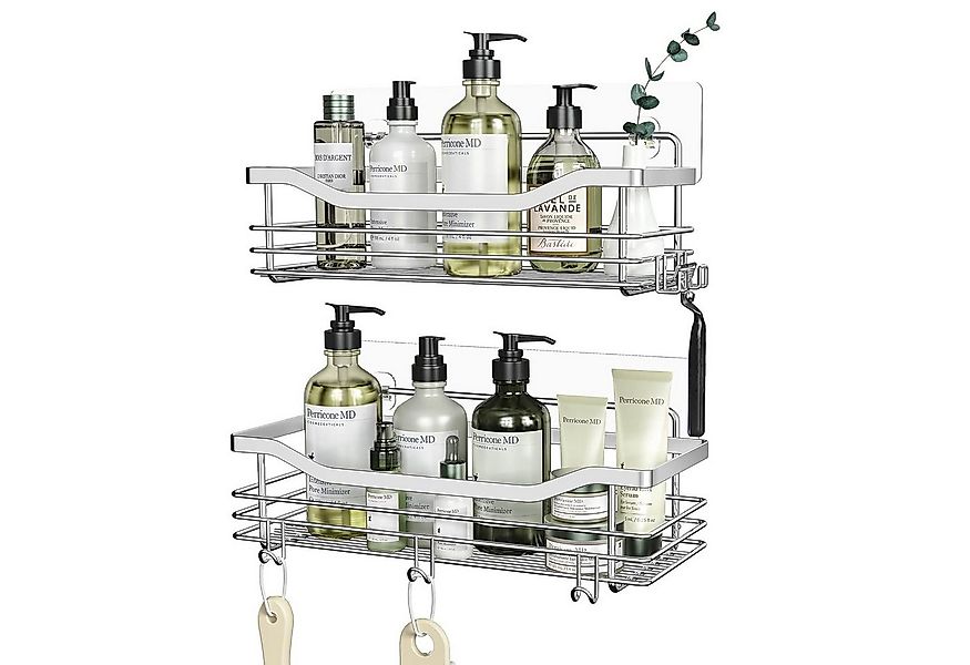 OSTWOLKE Duschregal ohne Bohren Edelstahl Duschablage mit 5 Haken 2 Stück, günstig online kaufen