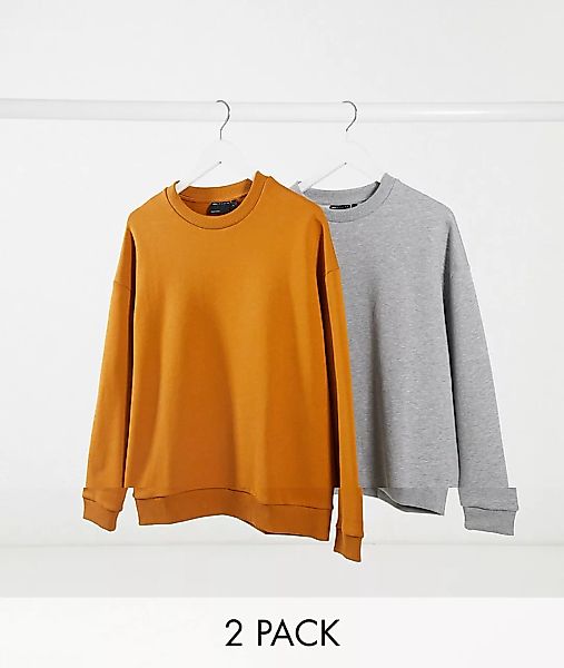 ASOS DESIGN – Oversize-Sweatshirts in Grau/Orange im 2er-Pack-Mehrfarbig günstig online kaufen