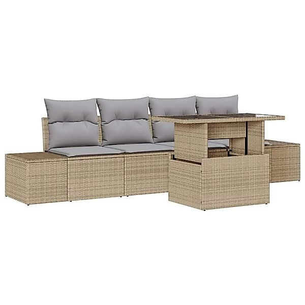 vidaXL Sofa Set mit Kissen 5-Tlg Beige und Hellgrau Poly-Rattan 3349086 günstig online kaufen