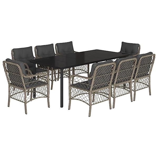 vidaXL 9-Tlg Garten-Essgruppe mit Kissen Hellgrau Poly Rattan 3212179 günstig online kaufen