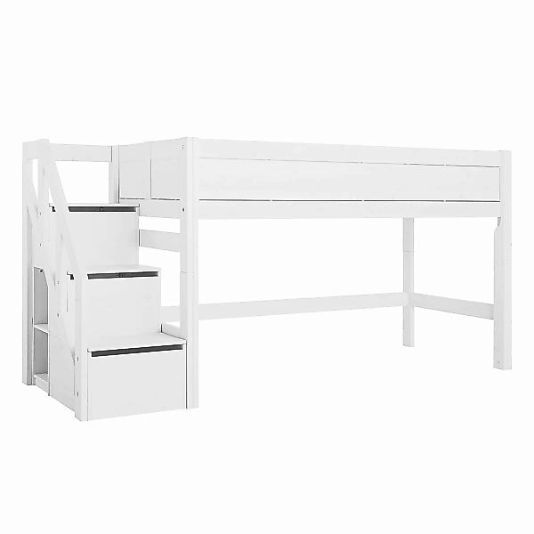 LifeTime Halbhohes Bett mit Treppe Weiß günstig online kaufen