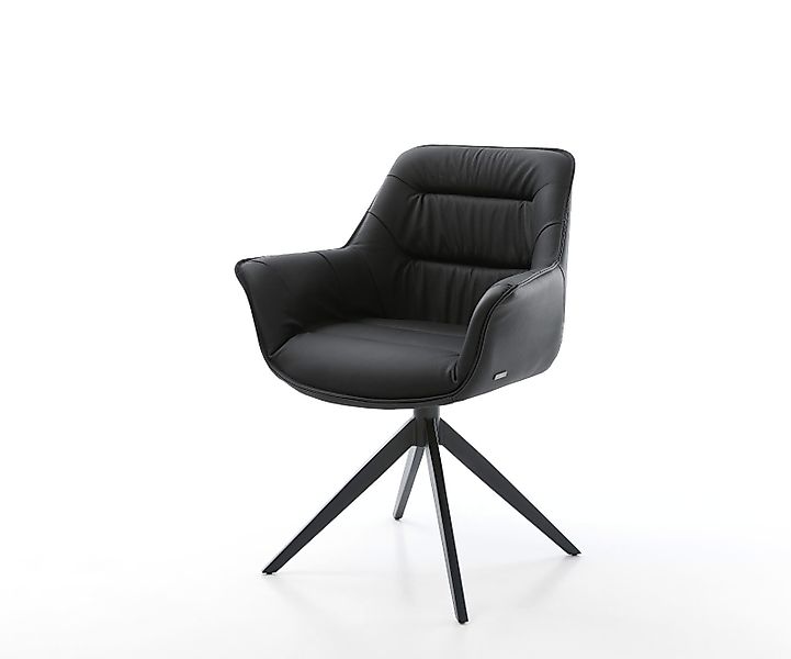Esszimmerstuhl Kaira-Flex Echt-Leder Schwarz Kreuzgestell breit Schwarz günstig online kaufen