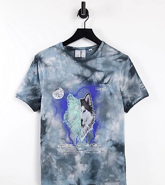 COLLUSION – Kurz geschnittenes Vintage-T-Shirt mit Wolf-Print und Batikmust günstig online kaufen