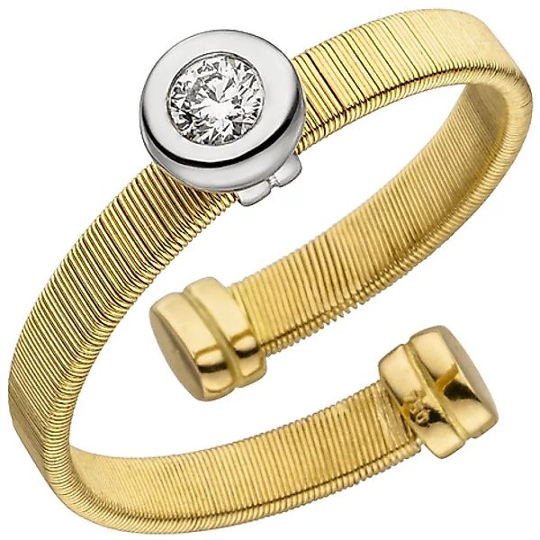 SIGO Damen Ring offen 750 Gelbgold Weißgold bicolor matt 1 Diamant Brillant günstig online kaufen