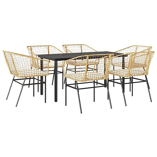 vidaXL 7-Tlg Garten-Essgruppe mit Kissen Braun Poly Rattan Glas 3334608 günstig online kaufen
