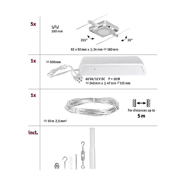 Paulmann Wire MacLED LED-Seilsystem, 5-fl. chrom günstig online kaufen