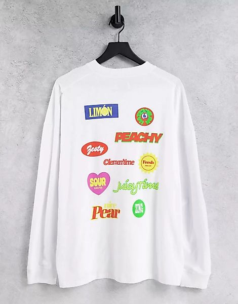 Topman – Langärmliges Oversize-T-Shirt in Weiß mit Aufnäher-Prints auf Vord günstig online kaufen