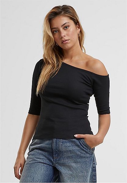 URBAN CLASSICS Rundhalsshirt Ladies Organic Asymmetric Rib Tee Damen Shirt günstig online kaufen