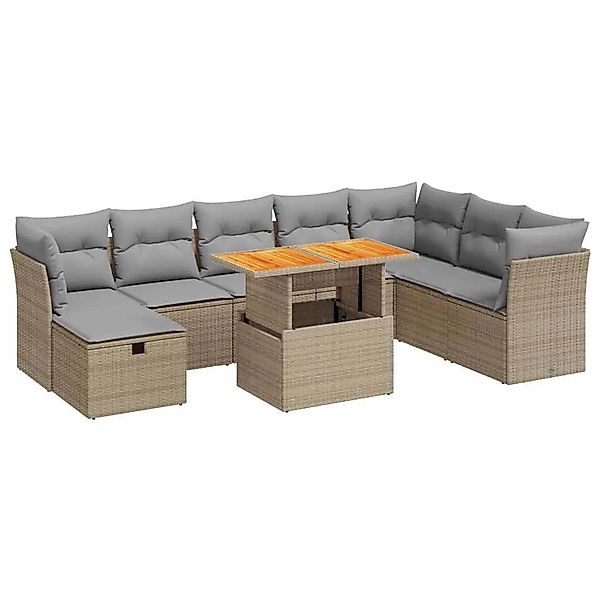 vidaXL 9-Tlg Garten-Sofagarnitur mit Kissen Beige Poly Rattan Akazie 332799 günstig online kaufen