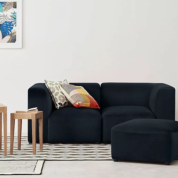 Juno modulares 2-Sitzer Sofa mit Hocker, Samt in Abendblau - MADE.com günstig online kaufen