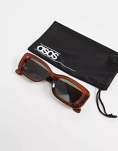 ASOS DESIGN – Abgeschrägte, eckige Sonnenbrille in Braun mit G15-Gläsern günstig online kaufen