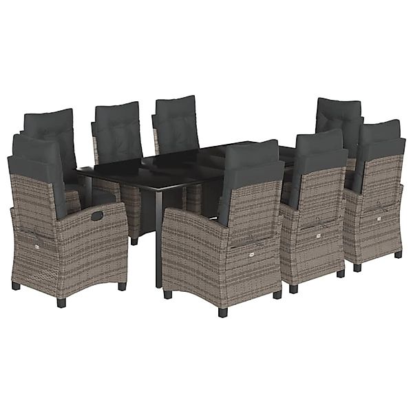 vidaXL 9-Tlg Garten-Essgruppe mit Kissen Grau Poly Rattan 3213001 günstig online kaufen