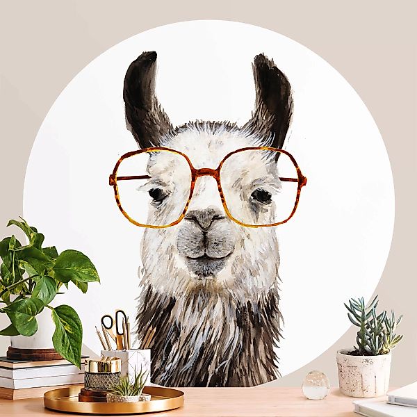 Bilderwelten Runde Tapete selbstklebend Kinderzimmer Hippes Lama mit Brille günstig online kaufen