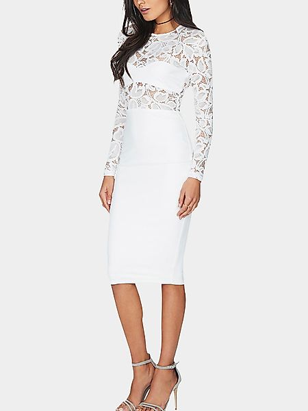 White Delicate Lace Insert Bodycon Midi Kleid günstig online kaufen