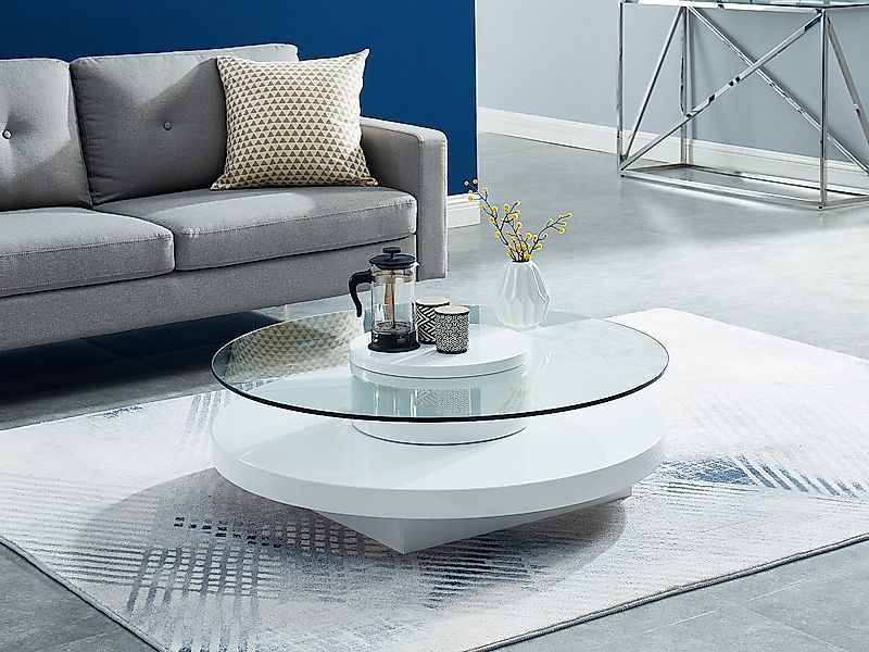 Couchtisch - Glas Hochglanz - Weiß - RYHALI günstig online kaufen