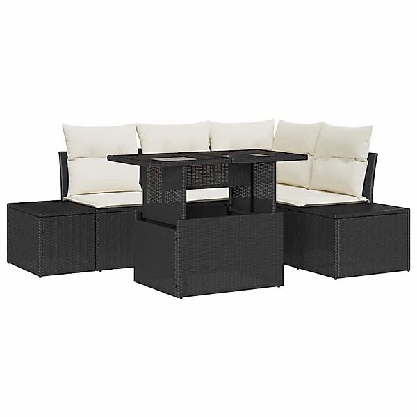 vidaXL Garten-Sofa-Set mit Speicher 5-Tlg Schwarz Poly Rattan 3357910 günstig online kaufen