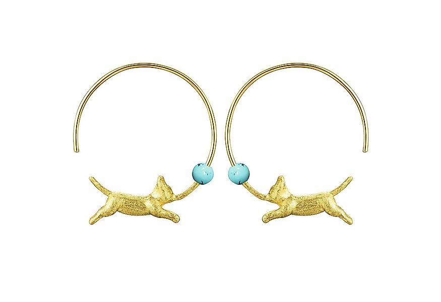 Runde Perlé Paar Creolen handgefertigte kleine Creolen "Spielende Katze", h günstig online kaufen