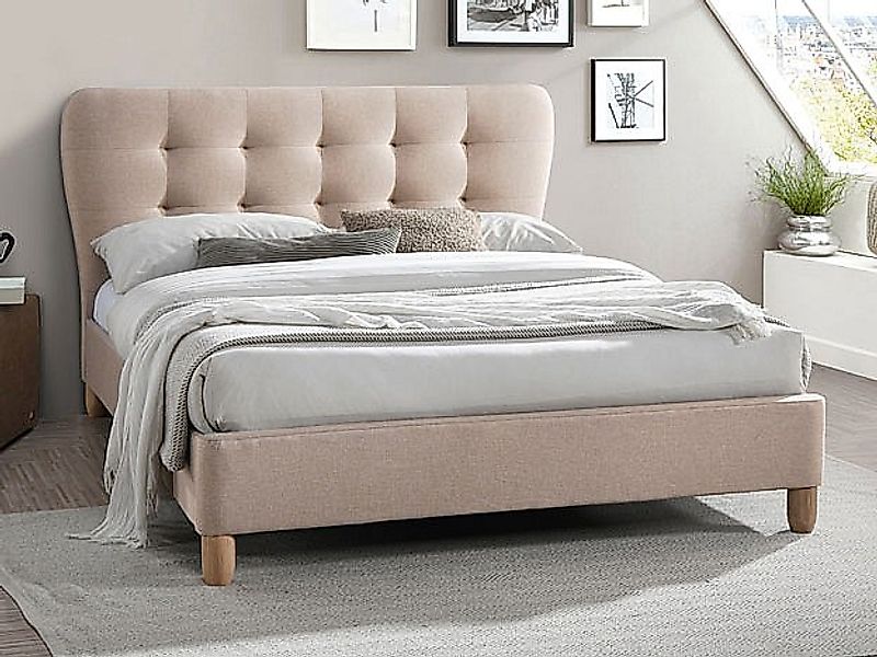 Polsterbett - 140 x 190 cm - Stoff - Beige + Matratze - ELIDE günstig online kaufen