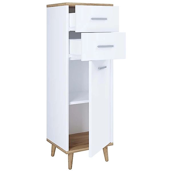 ebuy24 Lindas Kommode 1 Tür 2 Schubladen Weiß Eiche Dekor günstig online kaufen