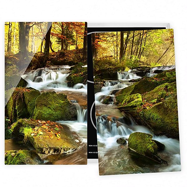 2-teilige Herdabdeckplatte Glas Natur & Landschaft Wasserfall herbstlicher günstig online kaufen
