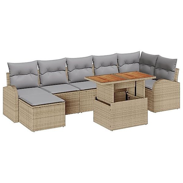 vidaXL Loungesofa 8-teiliges Garten-Ess-Set mit Kissen Beige Poly Rattan, 8 günstig online kaufen