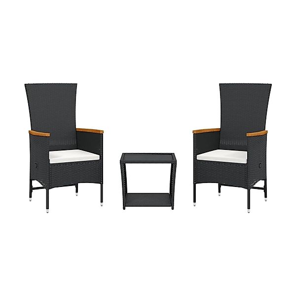 vidaXL 3-Tlg Garten-Essgruppe mit Kissen Schwarz Poly Rattan 3277542 günstig online kaufen