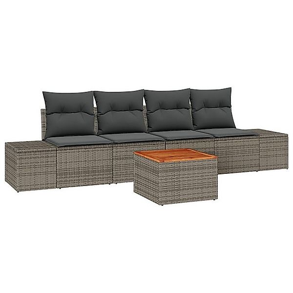 vidaXL Loungesofa 5-tlg. Garten-Sofagarnitur mit Kissen Grau Poly Rattan, 5 günstig online kaufen