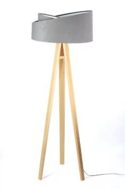 Dreifuß Stehlampe Holz Grau Weiß 145cm Wohnzimmer günstig online kaufen